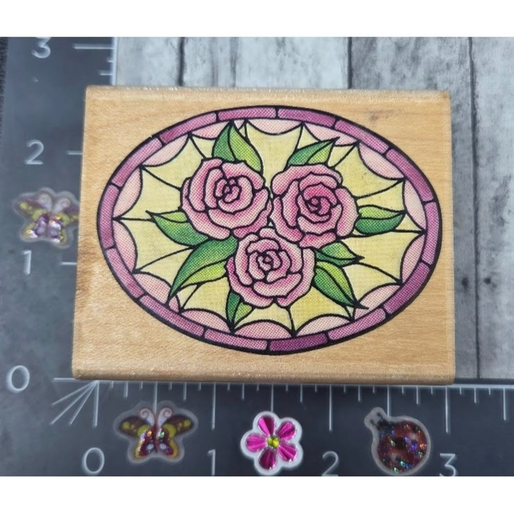 Rubber Stampede Stained Glass Rose Oval A1248E Rubber Stamp Wood #i14